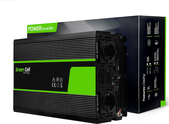 Green Cell Pure Sinusoid Invertor Auto Unda sinusoidală pură 2000W pentru Convertirea 24V DC în 230V AC cu 1xUSB