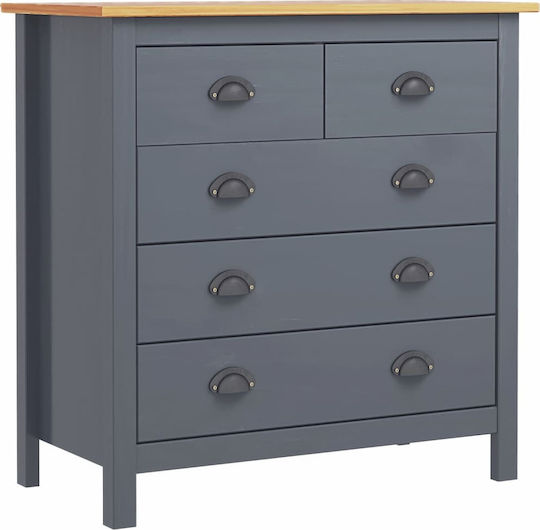 Hill Chest of Drawers of Solid Wood with 5 Drawers Grey 79x40x80cm