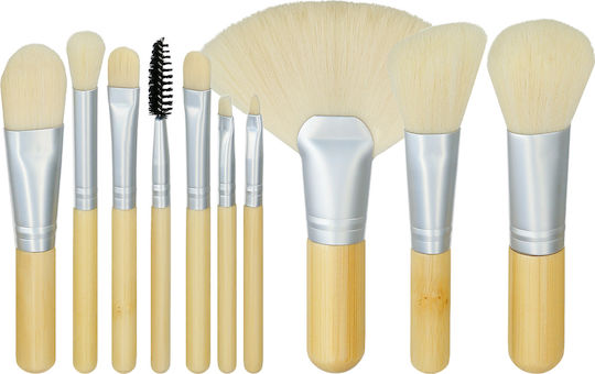 Tools for Beauty Set of Mini Bamboo Makeup Brushes with Synthetic Bristle 10 Pieces