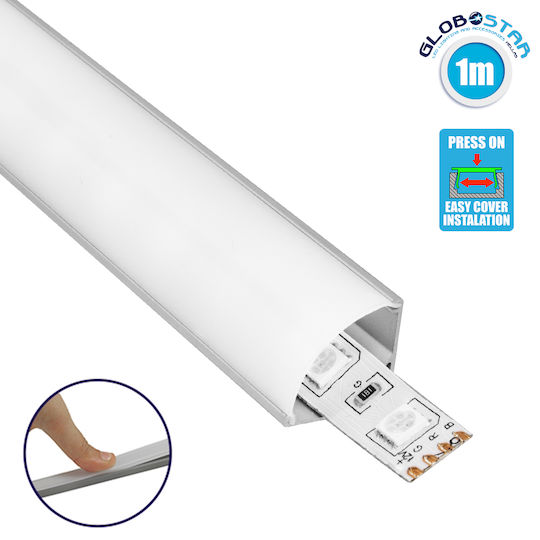 GloboStar External Aluminum Profile for LED Strip Corner with Opal Cover 100x1.6x1.6cm