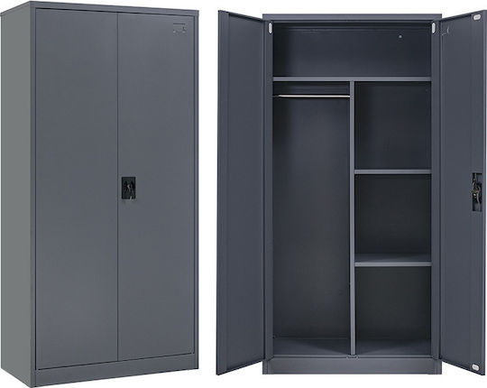 Double-Leaf Metallic Galvanized Cabinet with Locking Capability with Divider & 3 Shelves Anthracite Matte 70x40x171 cm