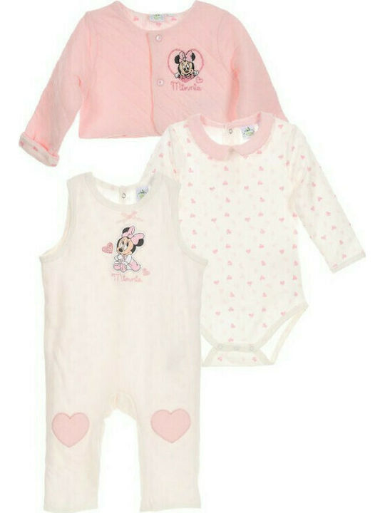 Disney HQ0035 Baby Bodysuit Set Long-Sleeved with Pants Pink 3pcs