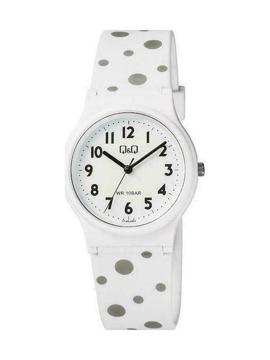 Q&Q Kids Analog Watch Πουά with Rubber/Plastic Strap White