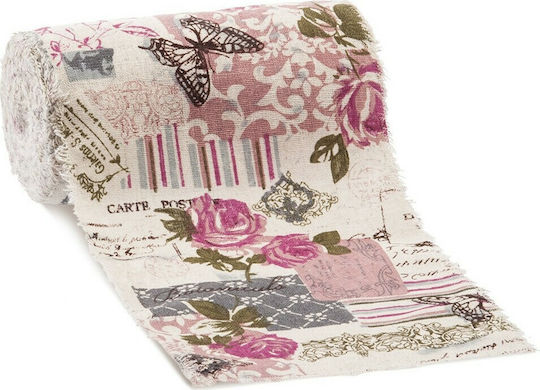 Parisis Fabric for Wedding Favors Made of Linatsa Beige Roll of Floral Linen 15cm x 10m. 1pcs