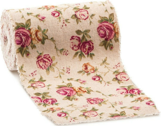 Parisis Fabric for Wedding Favors Made of Linatsa Beige Roll of Floral Linen 15cm x 10m. 1pcs