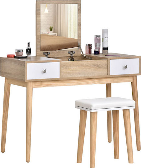 Bodenstehende Schminktisch Schlafzimmer Holz mit Spiegel & Hocker 100x45x118cm