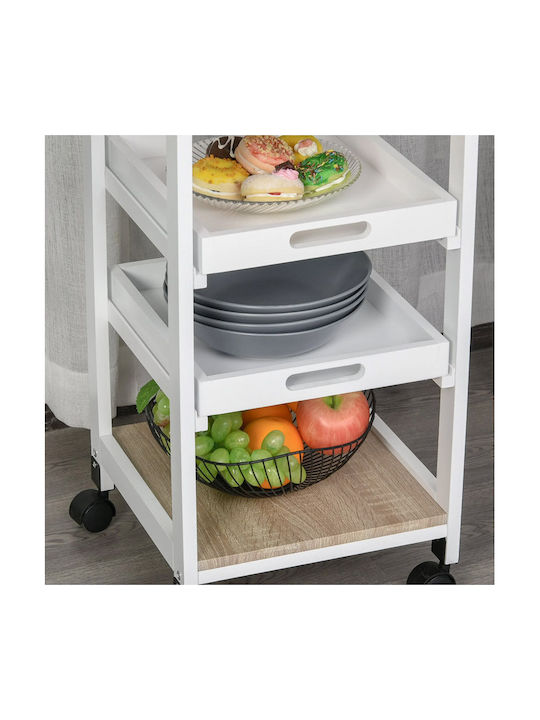 HomCom Troleu De Bucătărie Din Lemn Cu 4 Locuri Alb 82x37x37cm