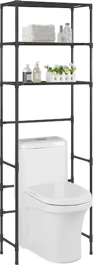 vidaXL Floor Bathroom Shelf Metallic with 3 Shelves 53x28x169cm Black Black