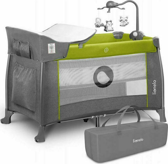 Lionelo Thomi Laufstall 2 Ebenen mit Wickeltisch & Matratze Green Lemon 125x68cm