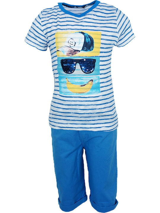 Hashtag Kids Set with Shorts Summer 2pcs Blue Σετ Βερμούδα & T-Shirt