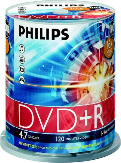 Philips Εγγράψιμα DVD+R 16x 4.7GB Cake Box 100τμχ