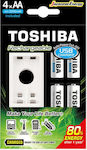 Toshiba USB Charger 2 Batteries Ni-MH Size AA Set with 4x AA 2000mAh in White color