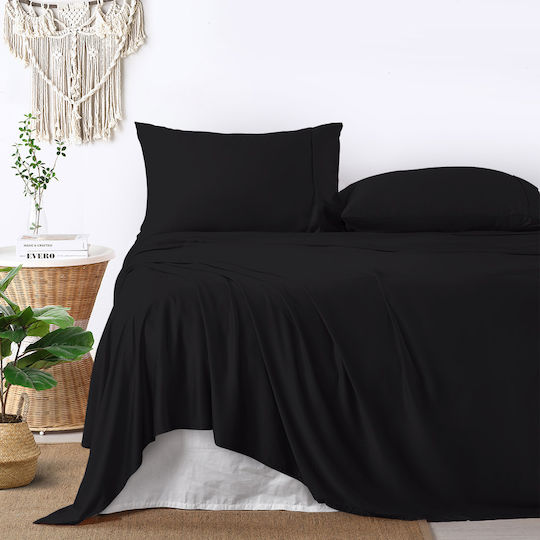 Lino Home Classical Σεντόνι King Size με Λάστιχο 180x200+32εκ. Black