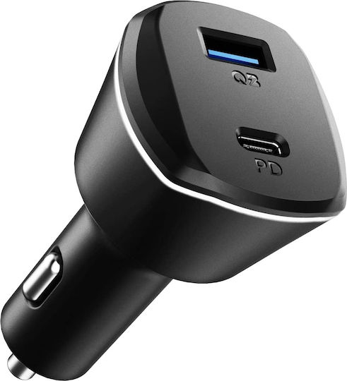 Spigen Φορτιστής Αυτοκινήτου PC1800 30W 2.4A Γρήγορης Φόρτισης με Θύρες: 1xUSB 1xType-C Μαύρος