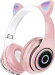 P39M Cat Ear Led Wireless On Ear Headphones with 10 hours of Operation Pink