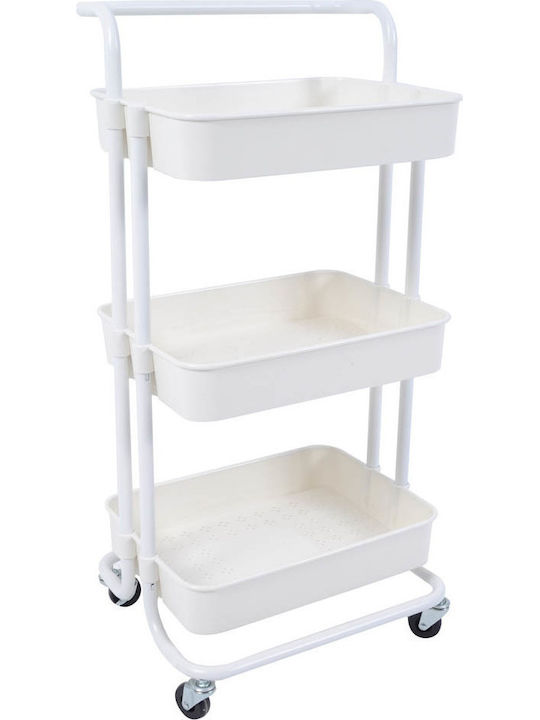 Estia Kitchen Trolley Metallic in White Color 3 Slots 43x36x86cm