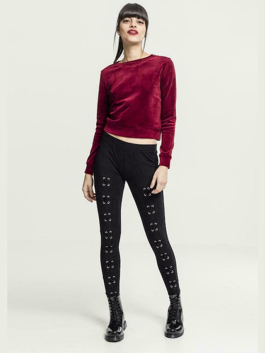 Urban Classics Cropped Hanorac pentru Femei Catifea Burgundy