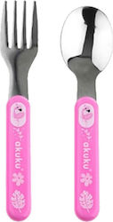 Akuku Baby Set with Fork made of Metal Pink 2pcs