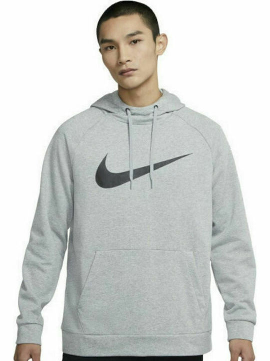 Nike Swoosh Dri-Fit Φούτερ με Κουκούλα Γκρι