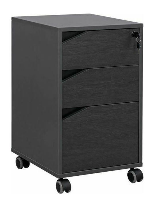 Office Storage Chipboard Drawer with Wheels, Lock & 3 Drawers Wenge L40xW40xH66cm