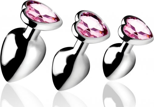 Booty Sparks Booty Sparks Heart Gem Metal Anal Plug Set Πρωκτικές Σφήνες Σετ Ασημί 3τμχ
