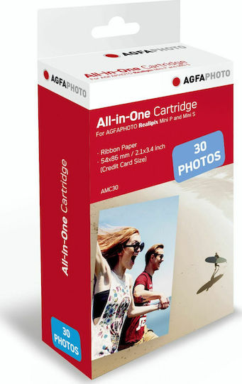 AgfaPhoto Cartridge & Paper Φωτογραφικό Χαρτί 54x86 για Εκτυπωτές Inkjet 30 Φύλλα
