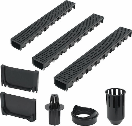 vidaXL Plastic Canal Duș cu Dimensiune 100x12.5cm Negru 3buc