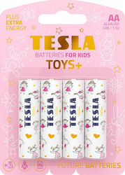 Tesla Batteries 4 Pack Alkaline Batteries AA Toys+ Pink 1.5V