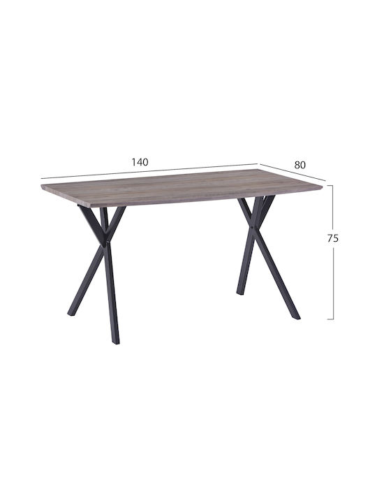 Table Dining Room Wooden with Metal Frame 140x80x75cm