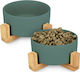 Navaris Ceramic Bowls Dog Food & Water Green wi...