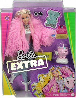 Mattel Barbie Extra: Doll with Fluffy Pink Jacket with Pet Unicorn Pig (GRN28)