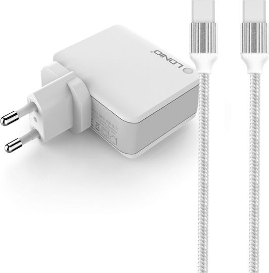 Ldnio Φορτιστής με Θύρα USB-A και Θύρα USB-C και Καλώδιο USB-C - USB-C Power Delivery Λευκός (A4403C)