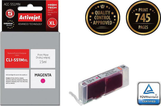 Active Jet Kompatible Tintenstrahldrucker-Tintenpatrone Canon CLI-551MXL 15ml Magenta 1Stück ACC-551MN