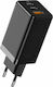 Baseus mit USB-A Anschluss und 2 USB-C Anschlüssen 65W Schnellaufladung 3.0 Schwarz (GaN2 Pro)