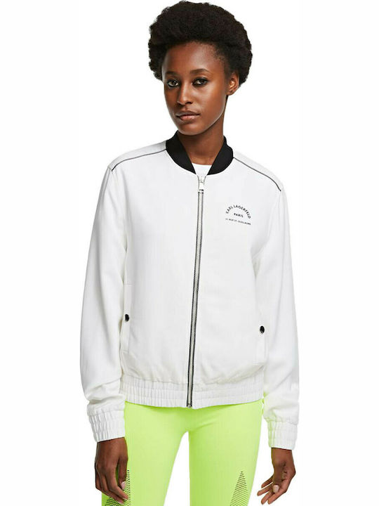 Karl Lagerfeld Women's Short Bomber Jacket for Winter White