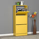 Wooden Shoe Organizer with 3 Shelves Yellow 51x26x119cm