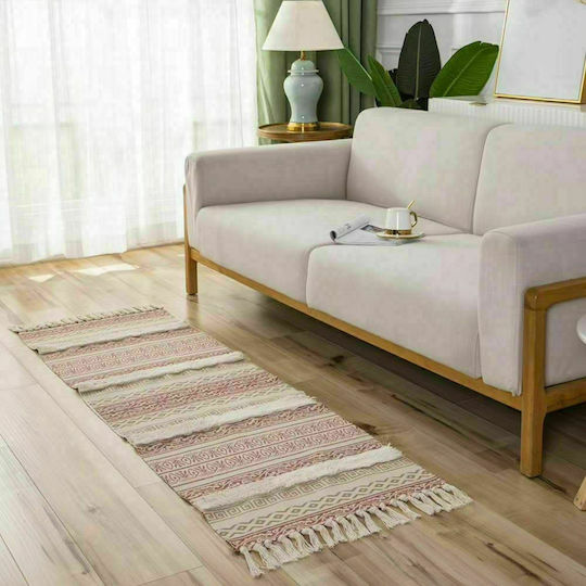 Iliadis Rug Rectangular Summer Cotton with Fringes Cream With Red Browns