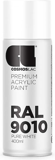 Cosmos Lac Spray Paint Premium Acrylic with Matt Effect Pure White RAL 9010 400ml