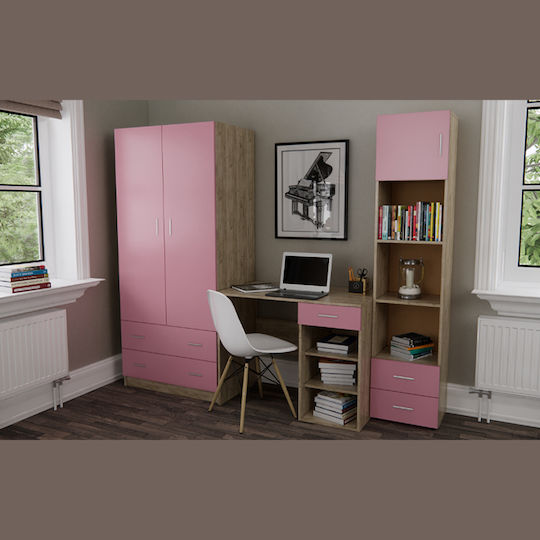 Kids Wooden Bookcase Smile Pink 40x30x180cm