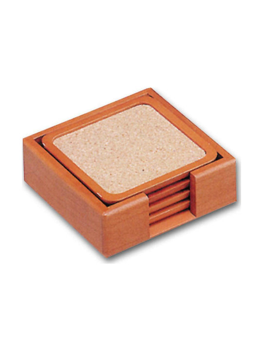 Bestar Wooden Brown Coasters with Stand 9.5x9.5cm 4pcs