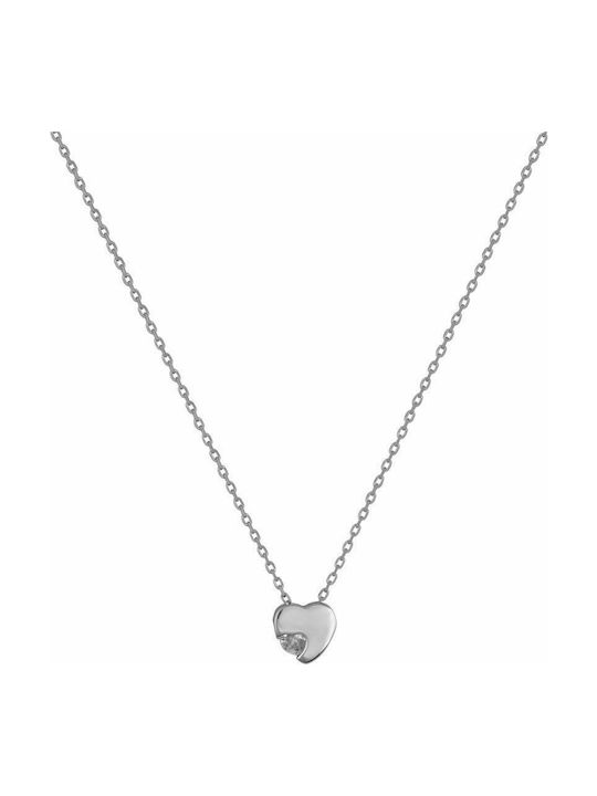Slevori Necklace with design Heart from Silver with Zircon