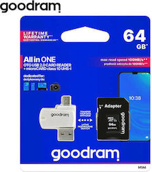GoodRAM microSDXC 64GB Class 10 U1 UHS-I with USB Reader