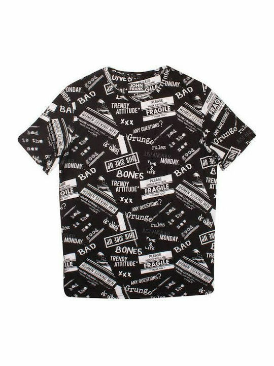 John Frank Monochrome Herren T-Shirt Kurzarm Schwarz