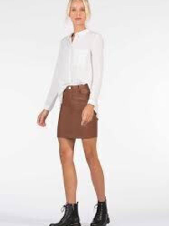 TIFFOSI MIDI SKIRT ELASTIC LEATHER SKIRT BROWN