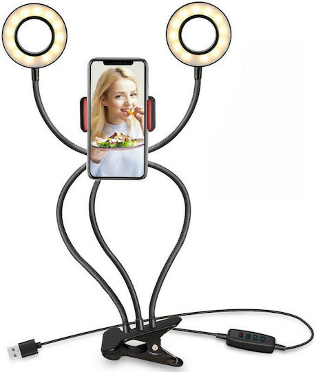 Ring Light 3 in 1 Βάση Κινητού Μαύρο Ring Light 9cm με Επιτραπέζια Βάση Στήριξης και Βάση για Κινητό
