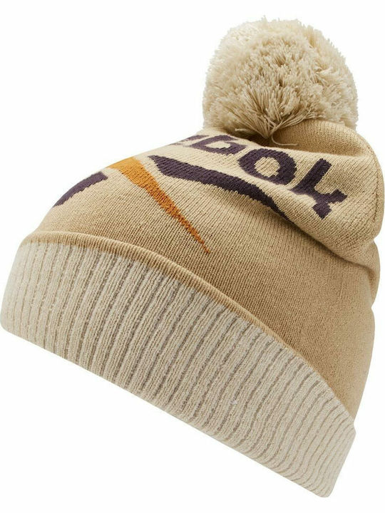 Pom Pom Beanie Ανδρικός Σκούφος με Rib Πλέξη σε Μπεζ χρώμα