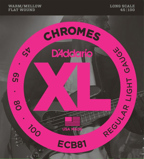 Daddario XL Chromes Bass Set of Stainless Steel Bass Strings 45 - 100" Regular Light/Long Scale
