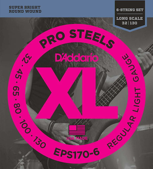 Daddario Set of Stainless Steel Strings for Bass Pro Steels 6-String Long Scale 32 - 130"