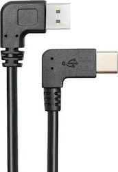 Powertech Angle (90°) / Regular USB 2.0 Cable USB-C male - USB-A male Black 0.5m (CAB-U134)