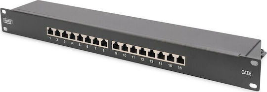 Digitus Patch Panel Shielded για Rack 1U 19" 16 Θυρών cat6 Μαύρο
